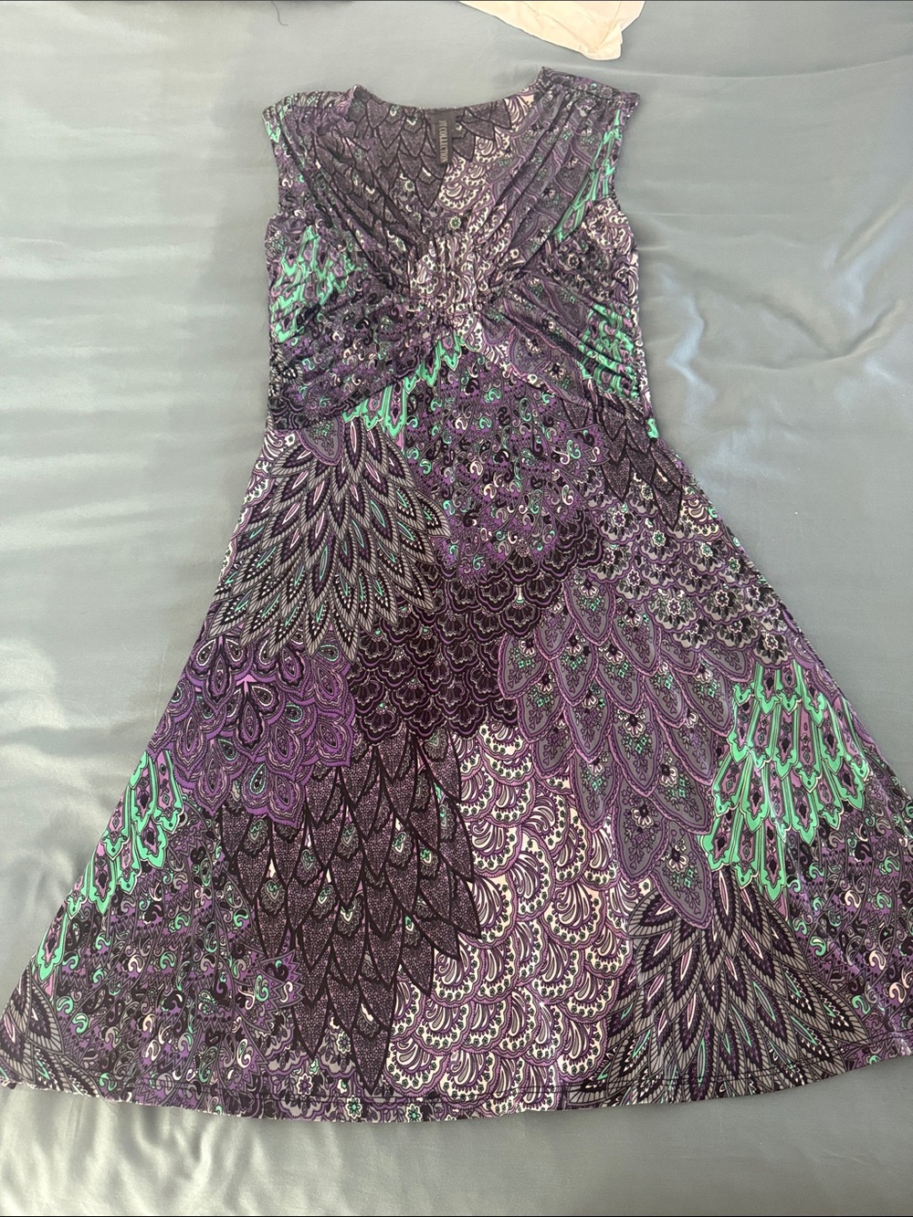 Sleeveless Purple & Teal Twist-Front Midi Dress